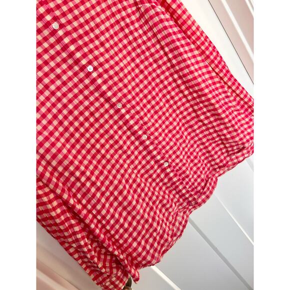 J. McLaughlin Women's Gingham Lois Crinkle Button-Up Shirt Top Pink Size Medium - Picture 4 of 10